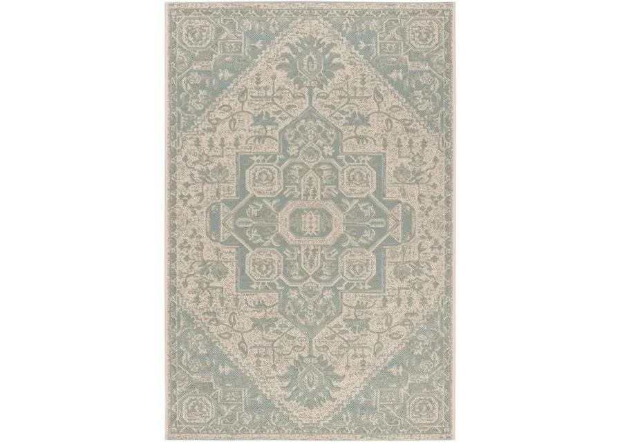 LINDEN 138 Collection LND138K-5 Aqua / Cream 5'-3" X 7'-6"