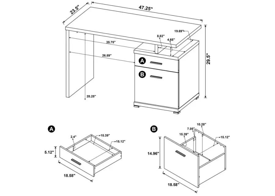 Irving 2-drawer Office Desk with Cabinet Cappuccino