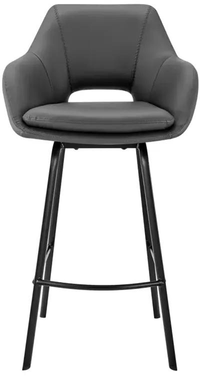 Aura Gray Faux Leather and Black Metal Swivel 30" Bar Stool