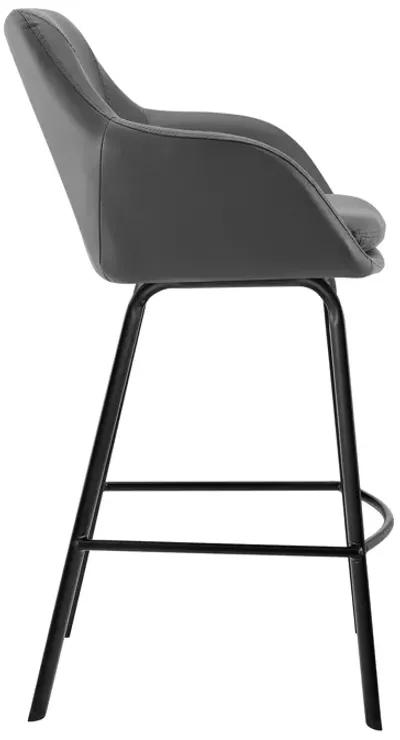 Aura Gray Faux Leather and Black Metal Swivel 30" Bar Stool