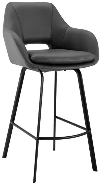 Aura Gray Faux Leather and Black Metal Swivel 30" Bar Stool