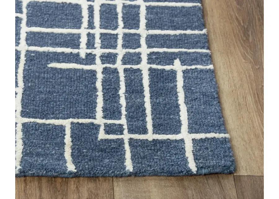 Jazz Blue Geometric Wool/Tencel 7'9" x 9'9" Rectangle Rug