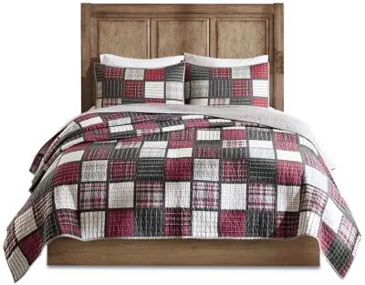 Woolrich Tulsa Red/Grey Oversized Plaid Print Cotton Quilt Set