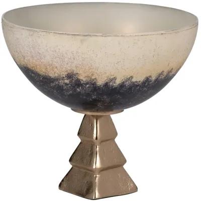 Glass, 11" Bowl W/ Stand, 2-tone White