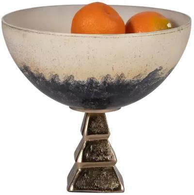 Glass, 11" Bowl W/ Stand, 2-tone White