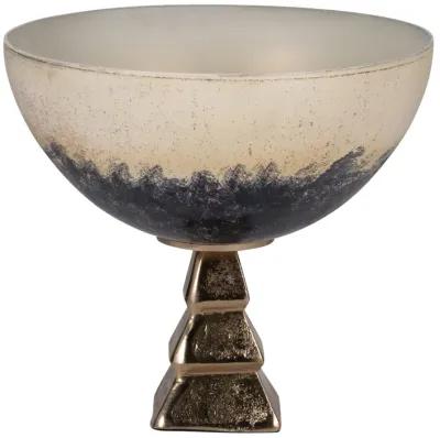 Glass, 11" Bowl W/ Stand, 2-tone White