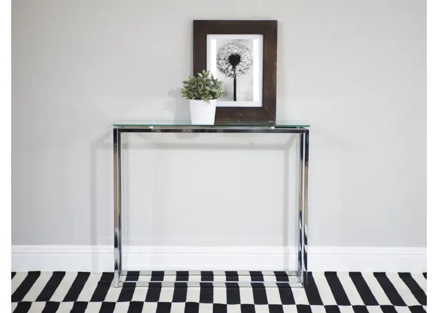 Sandor Console Table with Clear Tempered Glass Top and Chrome Frame