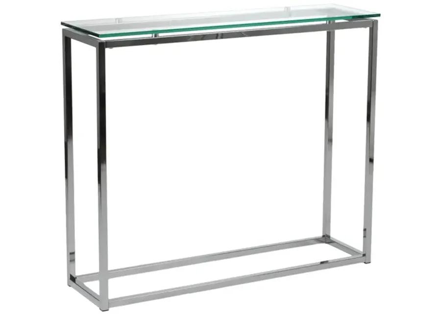 Sandor Console Table with Clear Tempered Glass Top and Chrome Frame