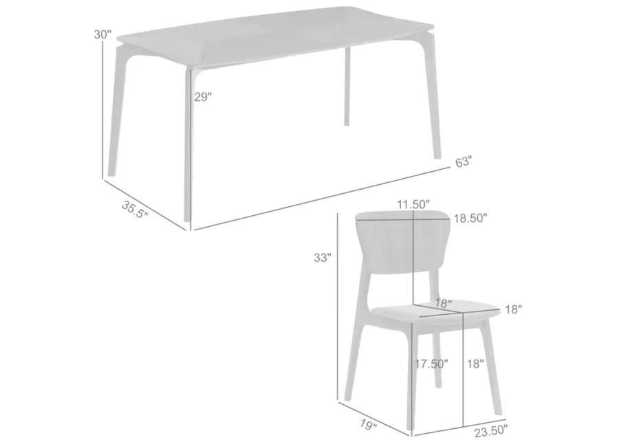 Kalia 7 Piece Wood Dining Set in Gray Finish with Gray Fabric