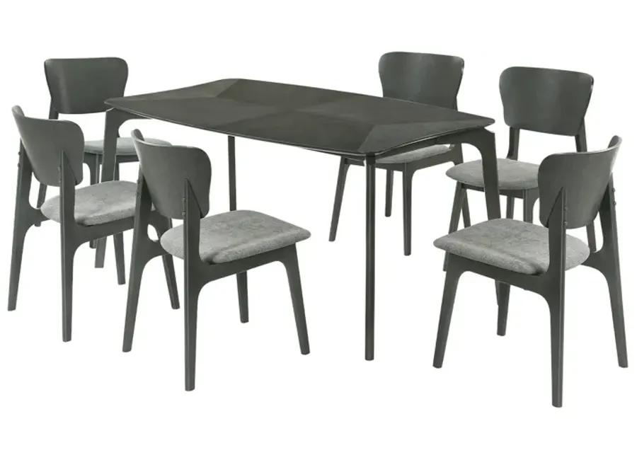 Kalia 7 Piece Wood Dining Set in Gray Finish with Gray Fabric