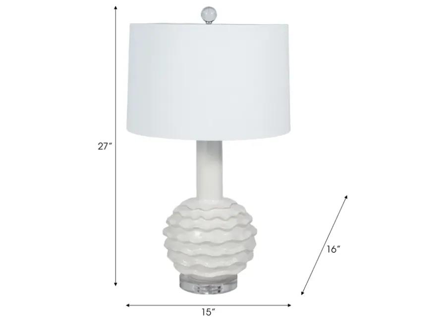 27" Ruffles Table Lamp Crystal Base, White