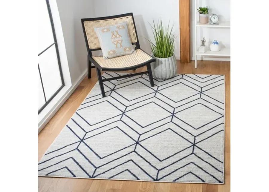 ADIRONDACK Contemporary Light Grey / Navy 4' X 6' Powerloomed Rug