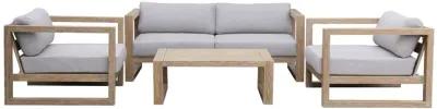 Paradise 4 Piece Outdoor Light Eucalyptus Wood Sofa Seating Set with Grey Cushions