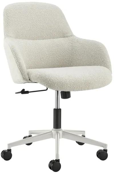 Mia Office Chair in Ivory Fabric with White Base