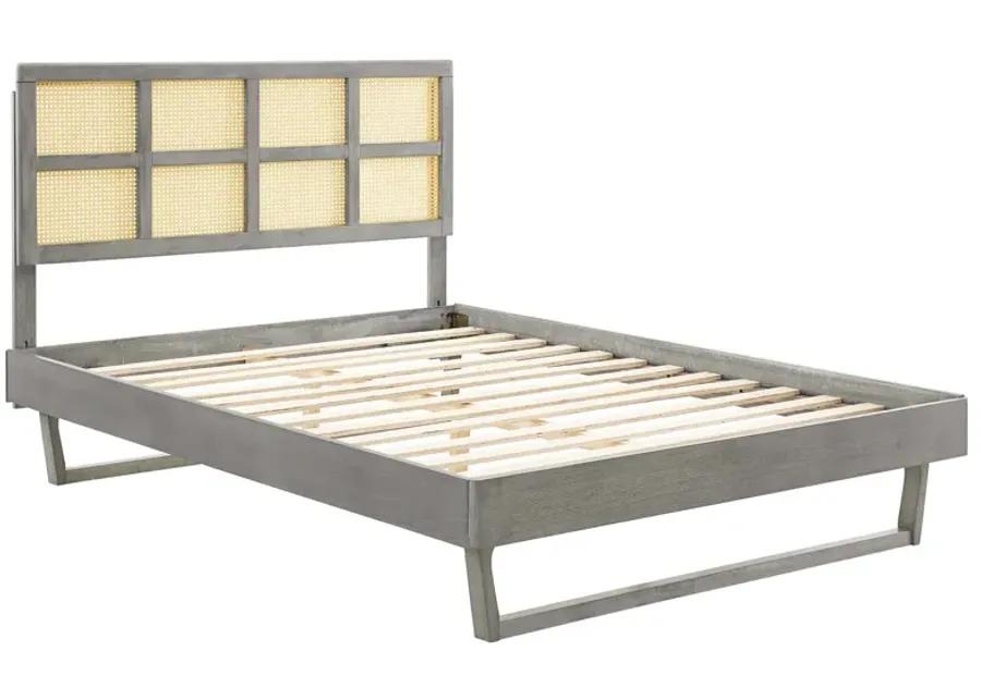 Sidney Cane and Wood Queen Platform Bed With Angular Legs