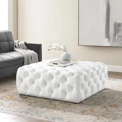 Amour Tufted Button Large Square Faux Leather Ottoman