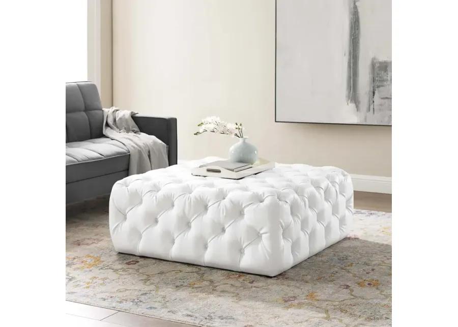 Amour Tufted Button Large Square Faux Leather Ottoman