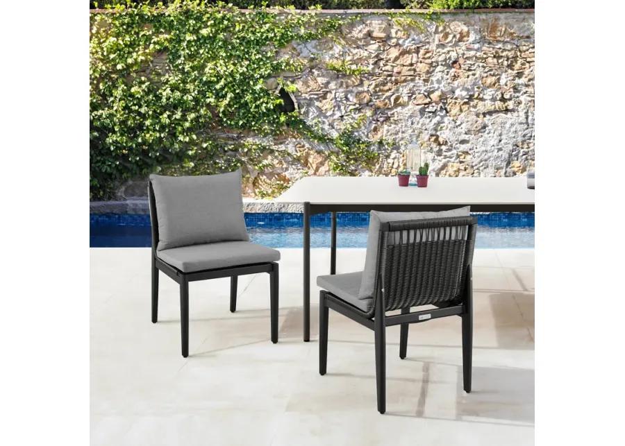 Grand Outdoor Patio Dining Chairs in Aluminum with Gray Cushions - Set of 2