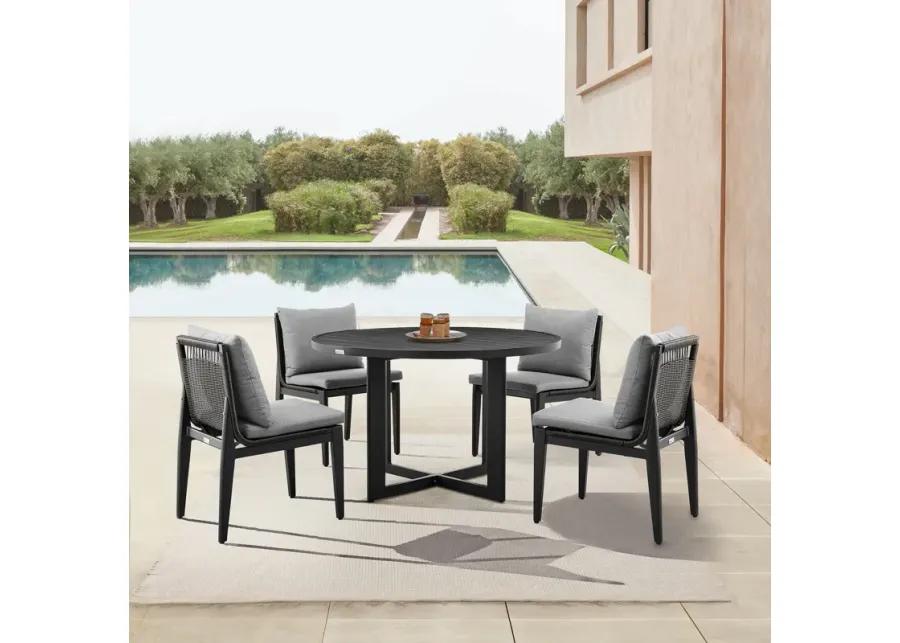 Grand Outdoor Patio Dining Chairs in Aluminum with Gray Cushions - Set of 2