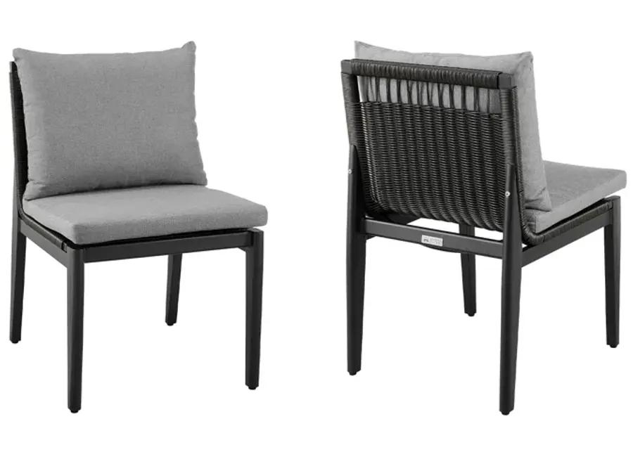 Grand Outdoor Patio Dining Chairs in Aluminum with Gray Cushions - Set of 2