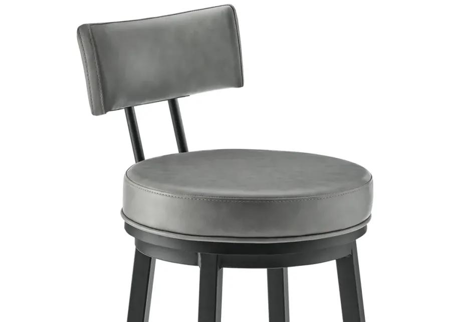 Dalza Swivel Counter or Bar Stool in Black Finish with Gray Faux Leather