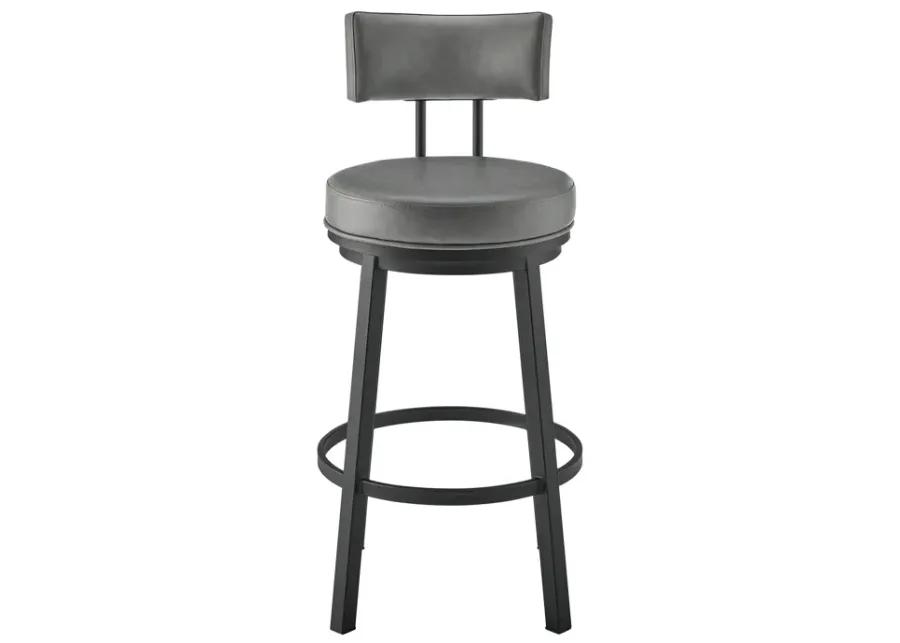 Dalza Swivel Counter or Bar Stool in Black Finish with Gray Faux Leather