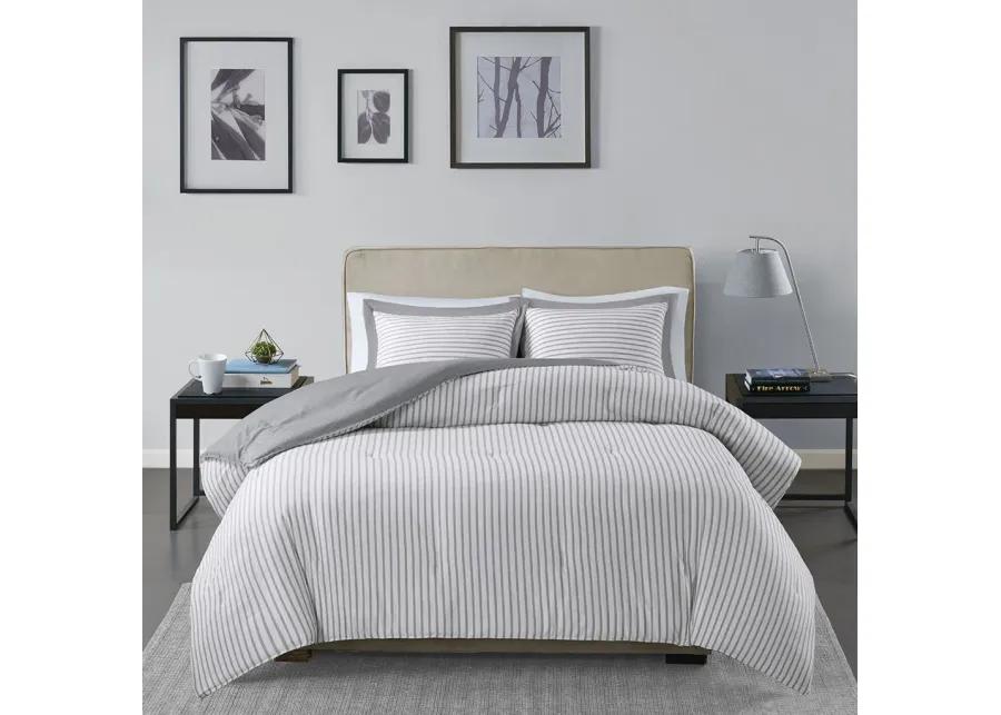 Madison Park Essentials Hayden Grey Reversible Yarn Dyed Stripe Down Alternative Comforter Set