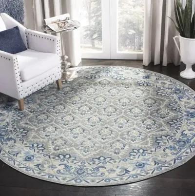 Brentwood 869 Light Grey / Blue 5' X 5' Round Round Powerloomed Rug