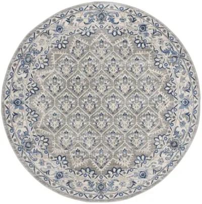 Brentwood 869 Light Grey / Blue 5' X 5' Round Round Powerloomed Rug