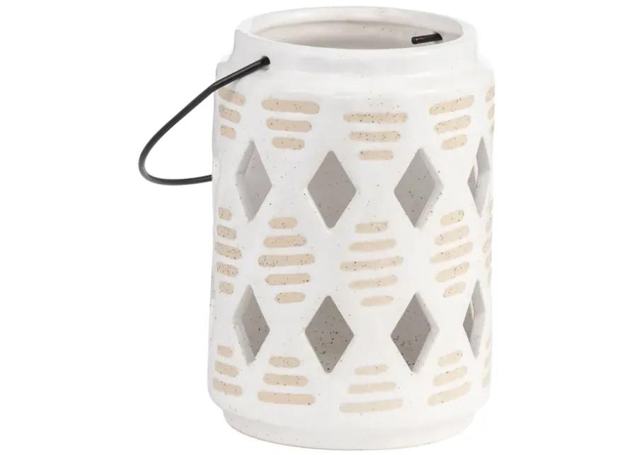 Cer, 6"h Diamond Cut Out Lantern, Ivory