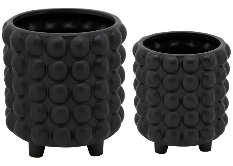 S/2 6/8" Bubble Planters, Matte Black