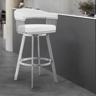 Chelsea 26" White Faux Leather and Brushed Stainless Steel Swivel Bar Stool