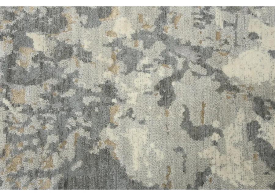 Impressions Gray Abstract NZ Wool/Tencel Blend 2'6" X 10' Runner Rug