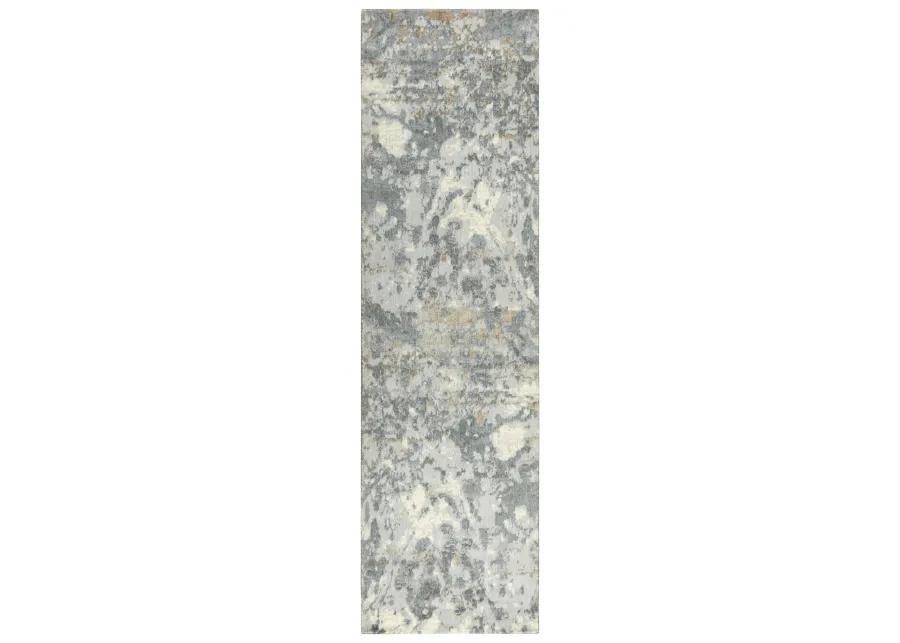 Impressions Gray Abstract NZ Wool/Tencel Blend 2'6" X 10' Runner Rug