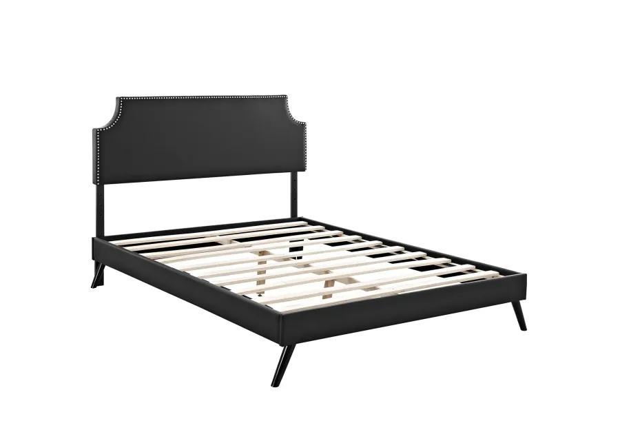 Corene Queen Vinyl Platform Bed with Round Splayed Legs