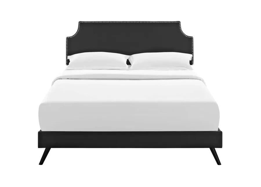 Corene Queen Vinyl Platform Bed with Round Splayed Legs