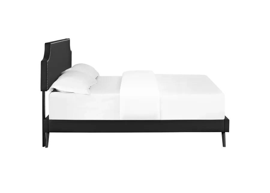 Corene Queen Vinyl Platform Bed with Round Splayed Legs