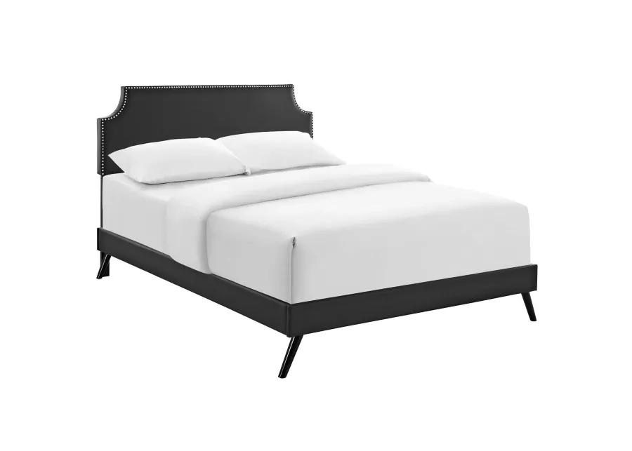 Corene Queen Vinyl Platform Bed with Round Splayed Legs