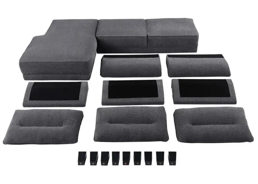 Caspian Upholstered Curved Arms Sectional Sofa Grey