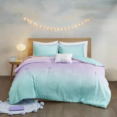 Mi Zone Glimmer Aqua Metallic Glitter Printed Reversible Comforter Set