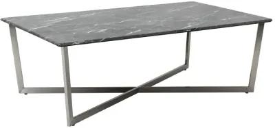 Llona 48" Rectangle Coffee Table in Black Marble Melamine with Brushed Stainless Steel Base