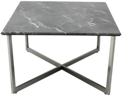 Llona 48" Rectangle Coffee Table in Black Marble Melamine with Brushed Stainless Steel Base