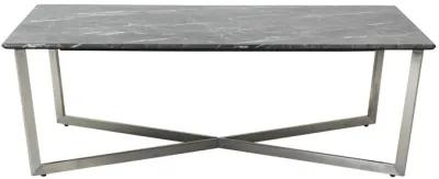 Llona 48" Rectangle Coffee Table in Black Marble Melamine with Brushed Stainless Steel Base