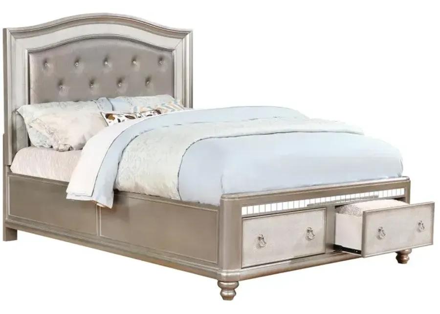 Bling Game Upholstered Storage Eastern King Bed Metallic Platinum