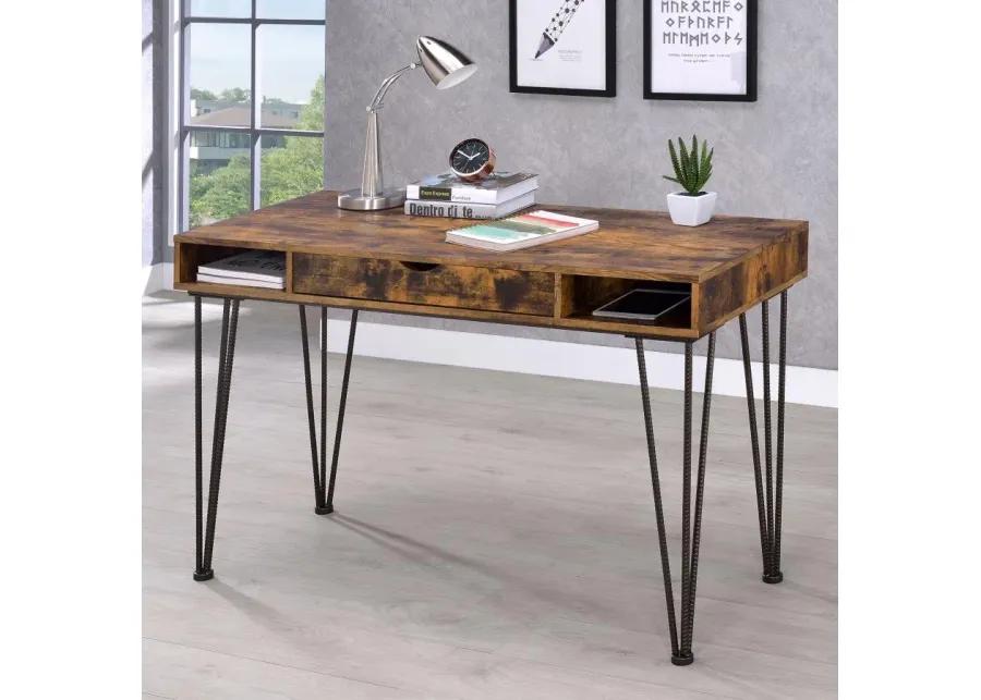 Olvera 1-drawer Writing Desk Antique Nutmeg and Dark Bronze