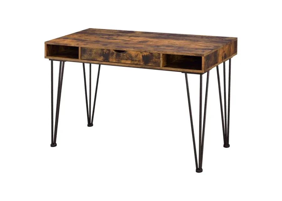 Olvera 1-drawer Writing Desk Antique Nutmeg and Dark Bronze