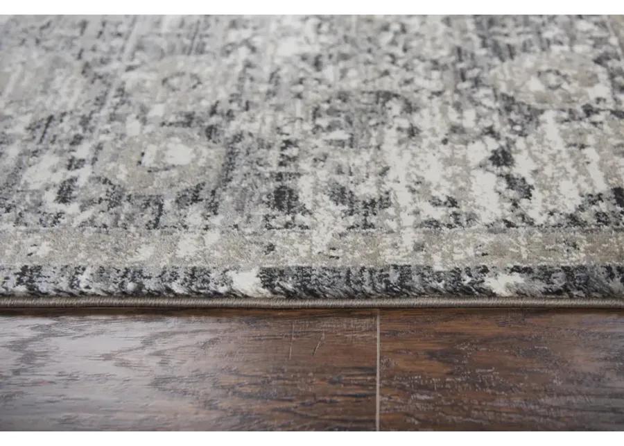 Panache Gray/Natural Central Medallion Distress  Polypropylene 2'3" x 7'7" Runner Rug