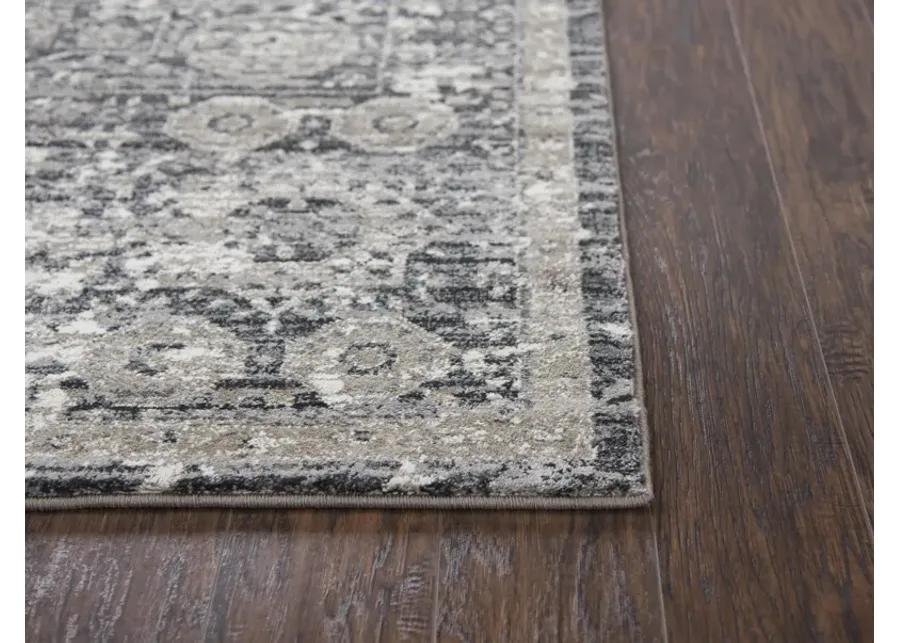 Panache Gray/Natural Central Medallion Distress  Polypropylene 2'3" x 7'7" Runner Rug