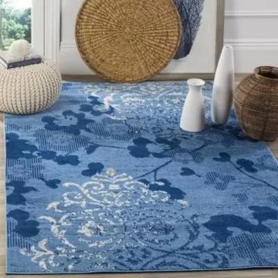 Adirondack Contemporary Light Blue / Dark Blue 2'-6" X 12' Powerloomed Rug