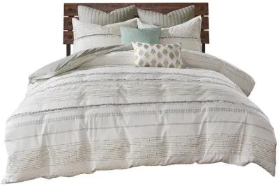 INK+IVY Nea Off White/Gray Cotton Printed Comforter Set with Trims